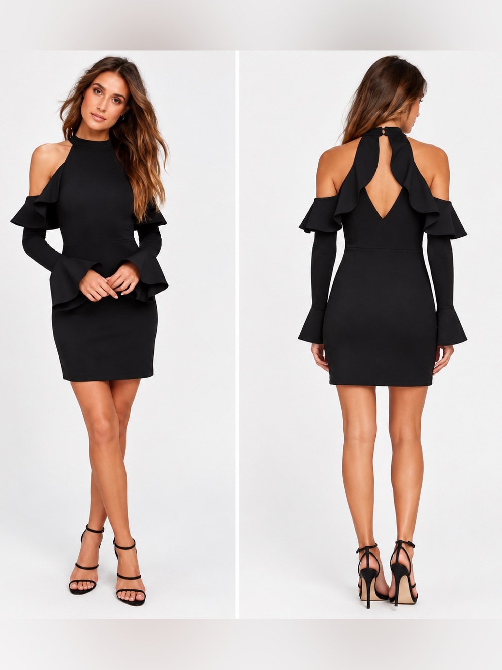 Free People Sweet Talk Cold Shoulder Ruffle Mini Dress Black XS